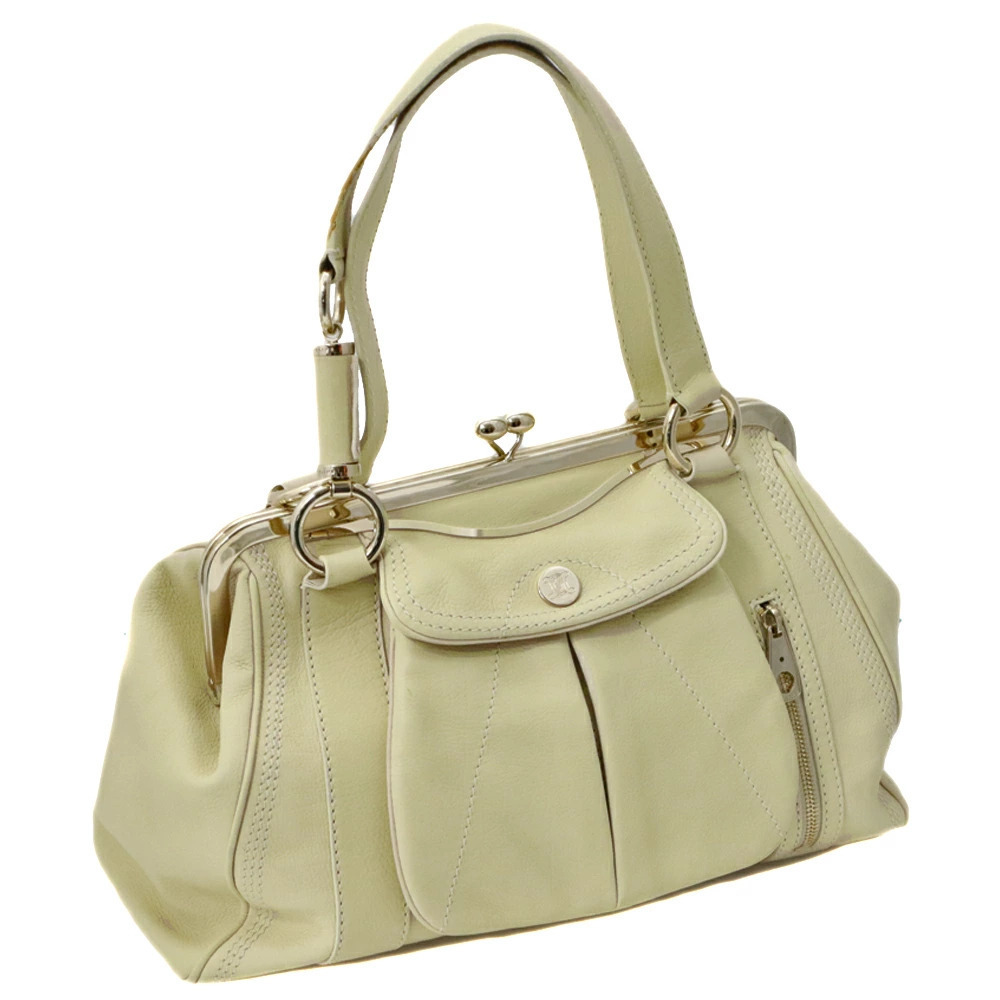 CELINE handbag leather Ivory White cream yellow clasp closure